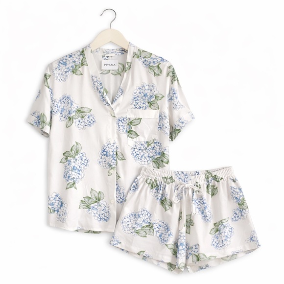 Piyama Other - Piyama Hydrangea Blue Pajama Set Floral Lounge Sleepwear Resort Style Size M